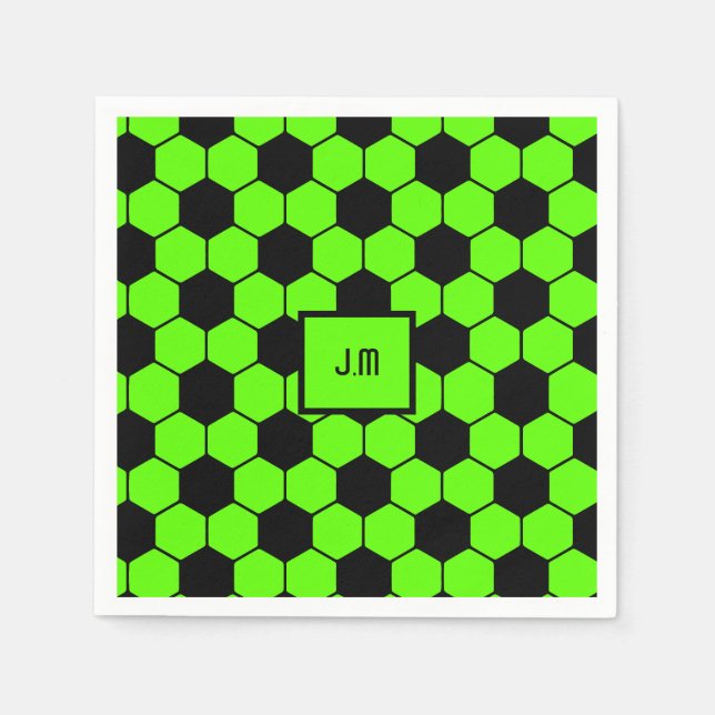 Fluorescent neon green soccer fan player initials  napkin (Front)