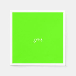 Fluorescent neon green solid colour initials name napkin