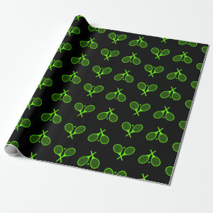 Fluorescent Neon Green Tennis Rackets Pattern  Wrapping Paper