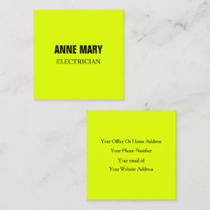 Fluorescent Neon Yellow Electrician Electricity Square Business Card