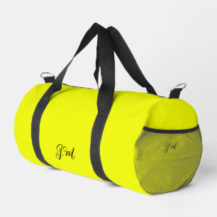 Fluorescent noen yellow solid colour initials name duffle bag