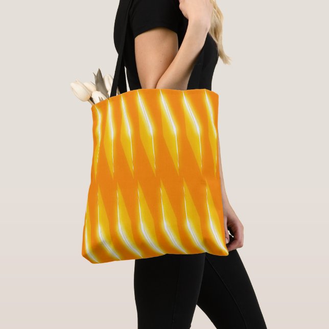 Fluorescent Orange and White Rhombus Pattern Tote Bag (Close Up)