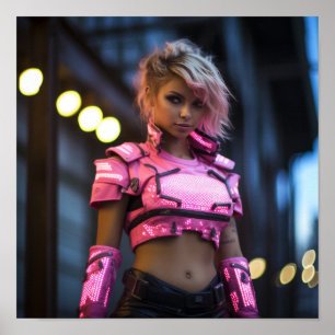 Fluorescent Pride Pink Cyberpunk Outfit Poster - V