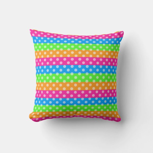 Fluorescent Rainbow with Polka Dots Cushion (Front)