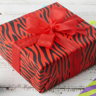 Fluorescent Red Small Zebra Print Wrapping Paper