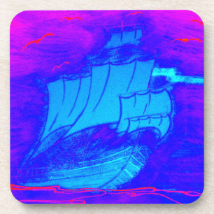 fluorescent sailboat 1 coaster