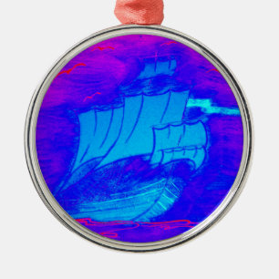 fluorescent sailboat 1 metal ornament