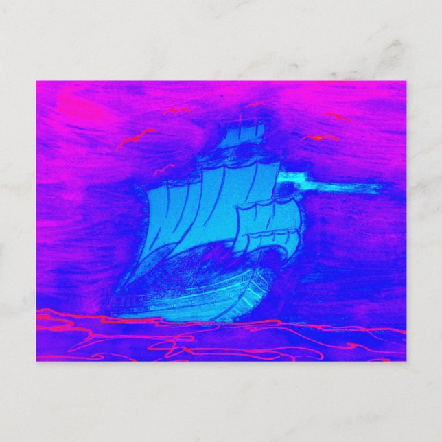 fluorescent sailboat 1 postcard (Front)