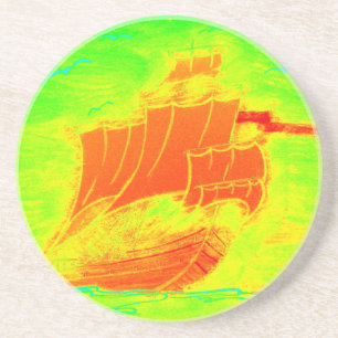 fluorescent sailboat coaster