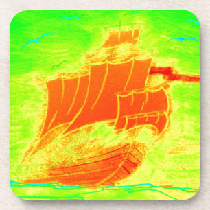 fluorescent sailboat coaster