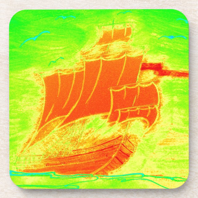 fluorescent sailboat coaster (Front)