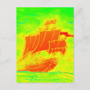 fluorescent sailboat postcard