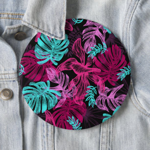 Fluorescent tropical palm leaves 6 cm round badge