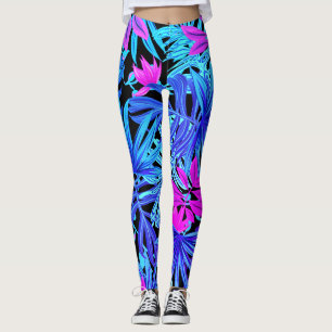 Fluorescent tropical palm leaves leggings