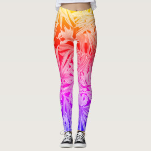 Fluorescent tropical palm leaves leggings