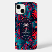 Fluorescent Tropical Watercolor Palm Leaves Name