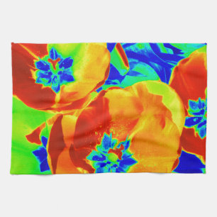 fluorescent tulips tea towel