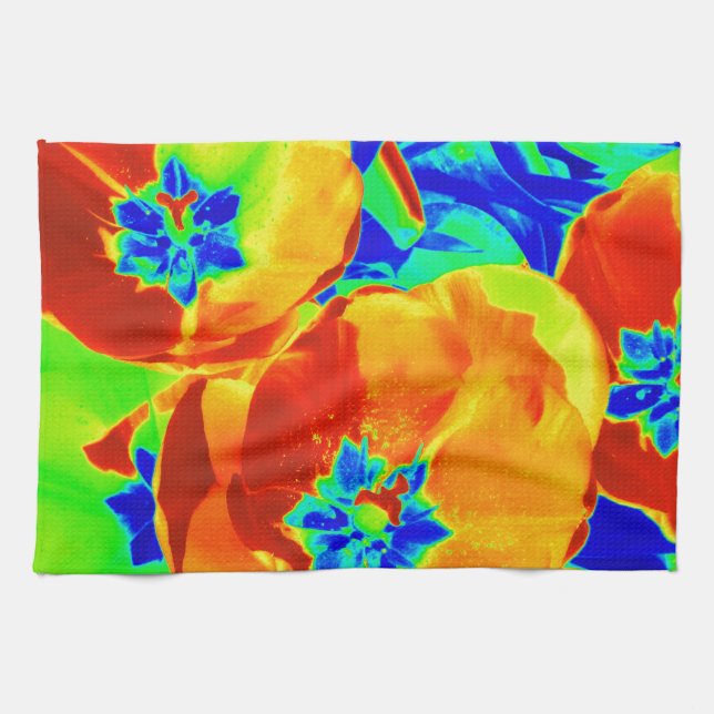fluorescent tulips tea towel (Horizontal)