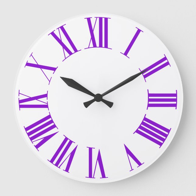 Fluorescent Violet Purple Roman Numeros DIY Colour Large Clock (Front)