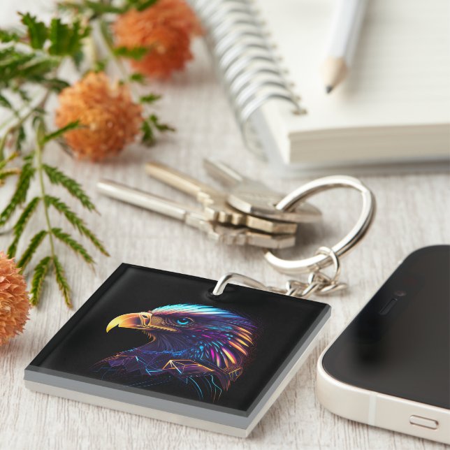 Fluorescent Vivid Radiant Eagle Artistic Key Ring (Front Right)