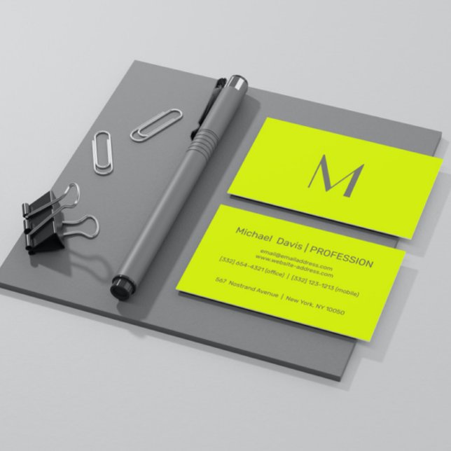 fluorescent yellow - add monogram business card (Creator Uploaded)