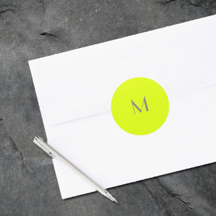fluorescent yellow - add monogram classic round sticker