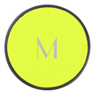 fluorescent yellow - add monogram   hockey puck