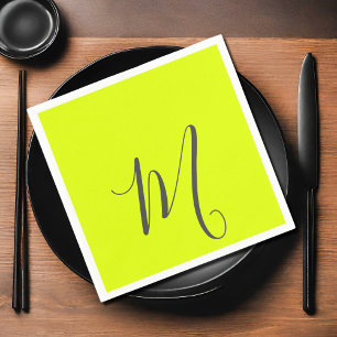 fluorescent yellow - chic monogram  napkin