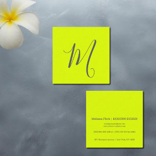 fluorescent yellow - chic monogram  square business card