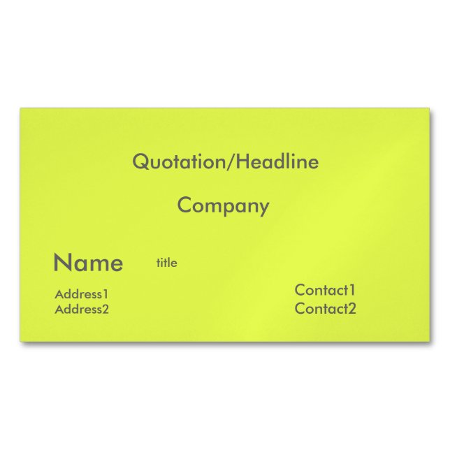 fluorescent yellow no3 	Magnetic business card (Front)