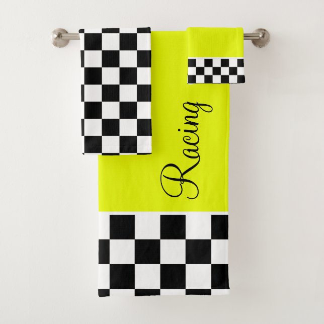 Fluorescent Yellow Racing Theme Towel Set (Insitu)