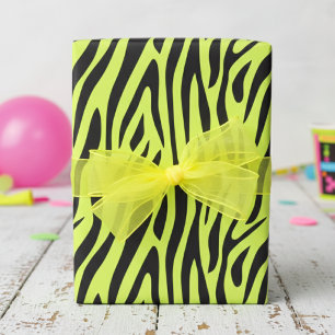 Fluorescent Yellow Small Zebra Print Wrapping Paper