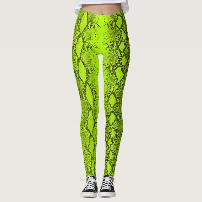 Fluorescent Yellow Snake Skin Leggings (Front)
