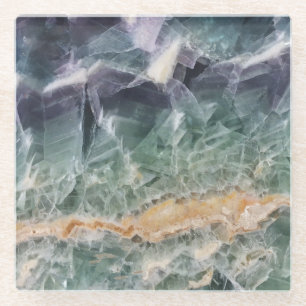 Fluorite Crystal Gemstone Green & Purple Glass Coaster