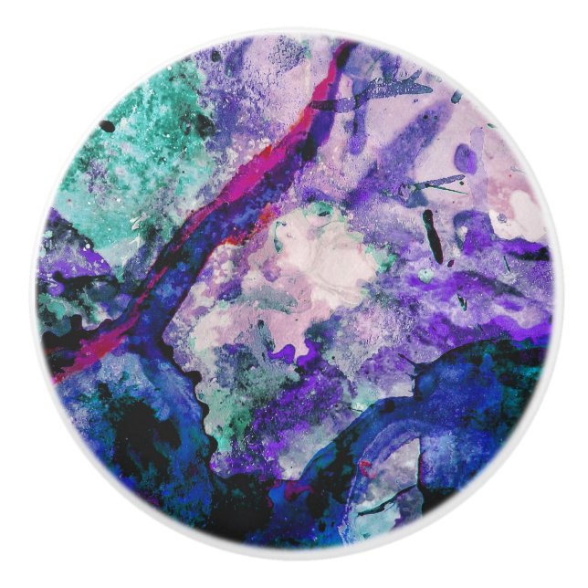 Fluorite Crystal Geode Marble Abstract Ceramic Knob (Front)