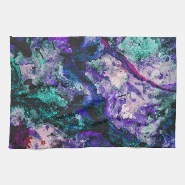 Fluorite Crystal Geode Marble Abstract Tea Towel (Horizontal)