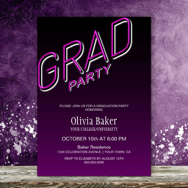 Fluro Pink Grad Party Invitation (Creator Uploaded)