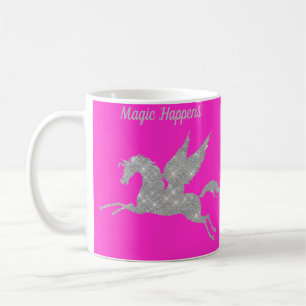 FLURO PINK SILVER SPARKLE UNICORN MUG