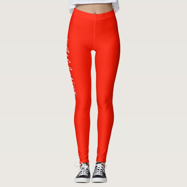 Fluro Red Personalisation Leggings (Front)