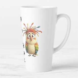 Flustered Featherball – Colorful Cartoon Bird Latte Mug