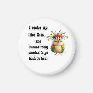 Flustered Featherball – Colorful Cartoon Bird Magnet