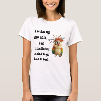 Flustered Featherball – Colorful Cartoon Bird T-Shirt
