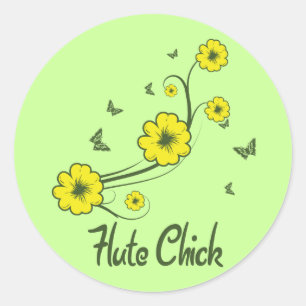 Flute Chick Classic Round Sticker