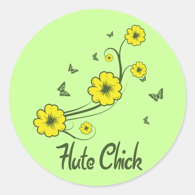 Flute Chick Classic Round Sticker (Front)