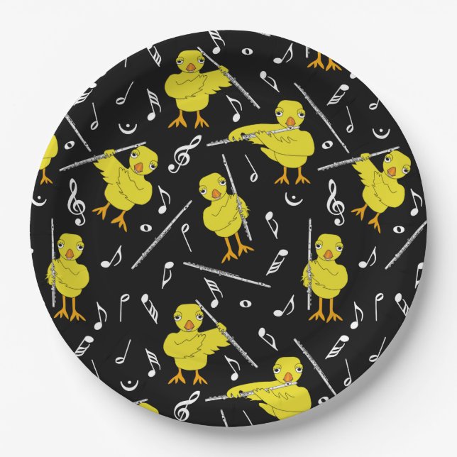 Flute Chick Music Notes Paper Plate (Front)