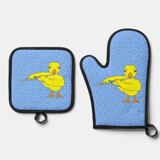 Flute Chick Oven Mitt & Pot Holder Set (Front)