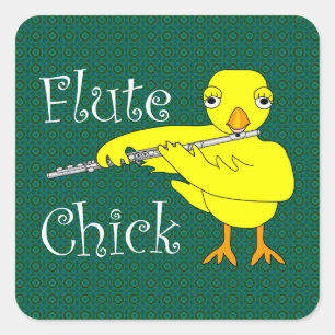 Flute Chick Text Square Sticker