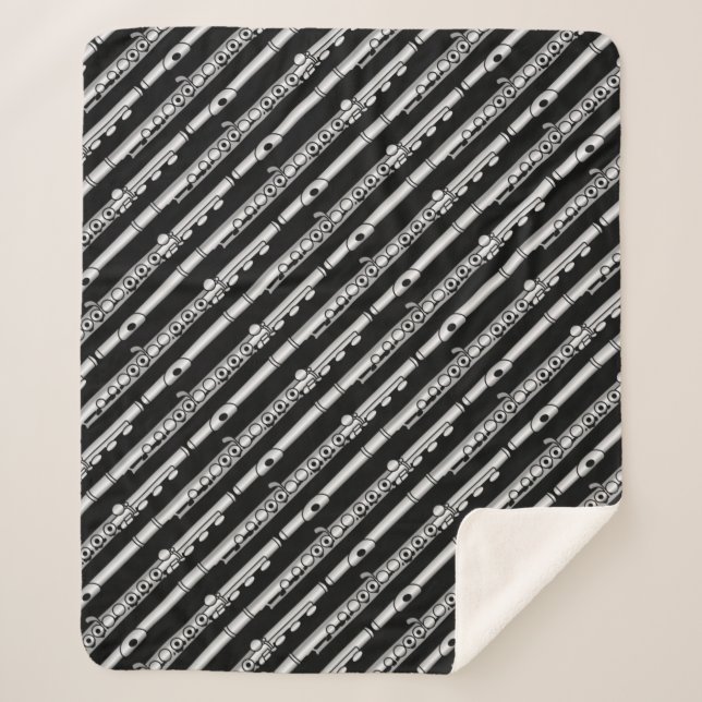 Flute Drawing Pattern Sherpa Blanket (Front)