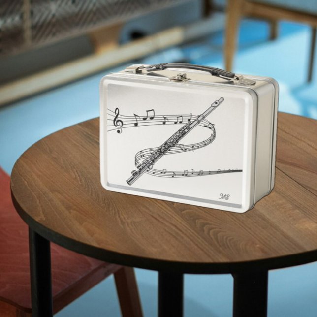 Flute Drawing | Swirled Music Notation | Initials Metal Lunch Box (Creator Uploaded)