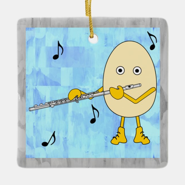 Flute Egghead Ceramic Ornament (Front)